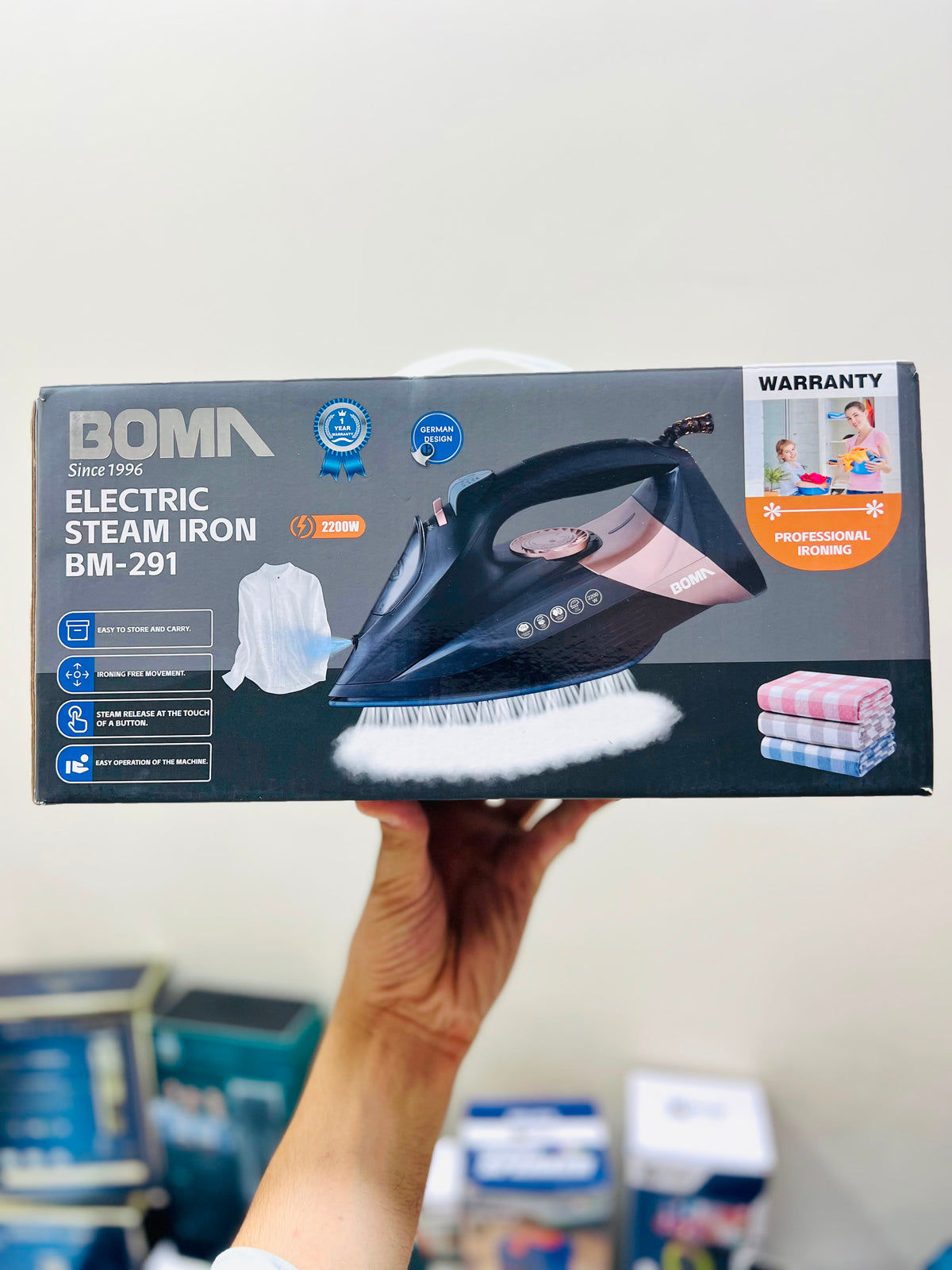 BOMA BM-291 2200W Electric Steam Iron – German Design, 1-Year Warranty & One-Touch Steam