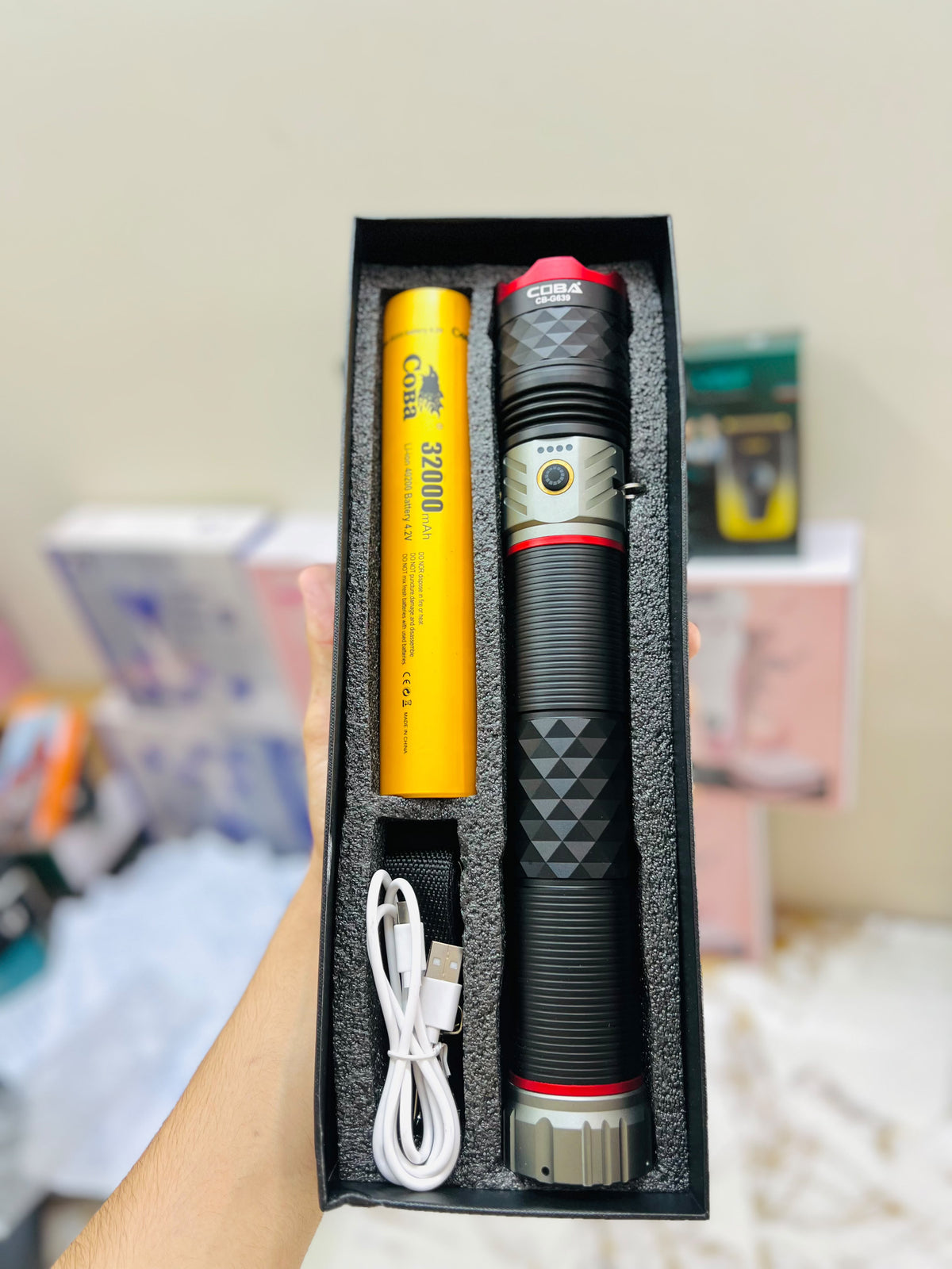 COBA 3000M Powerful LED Flashlight – Aluminum Alloy Torch with 32000mAh Lithium Battery