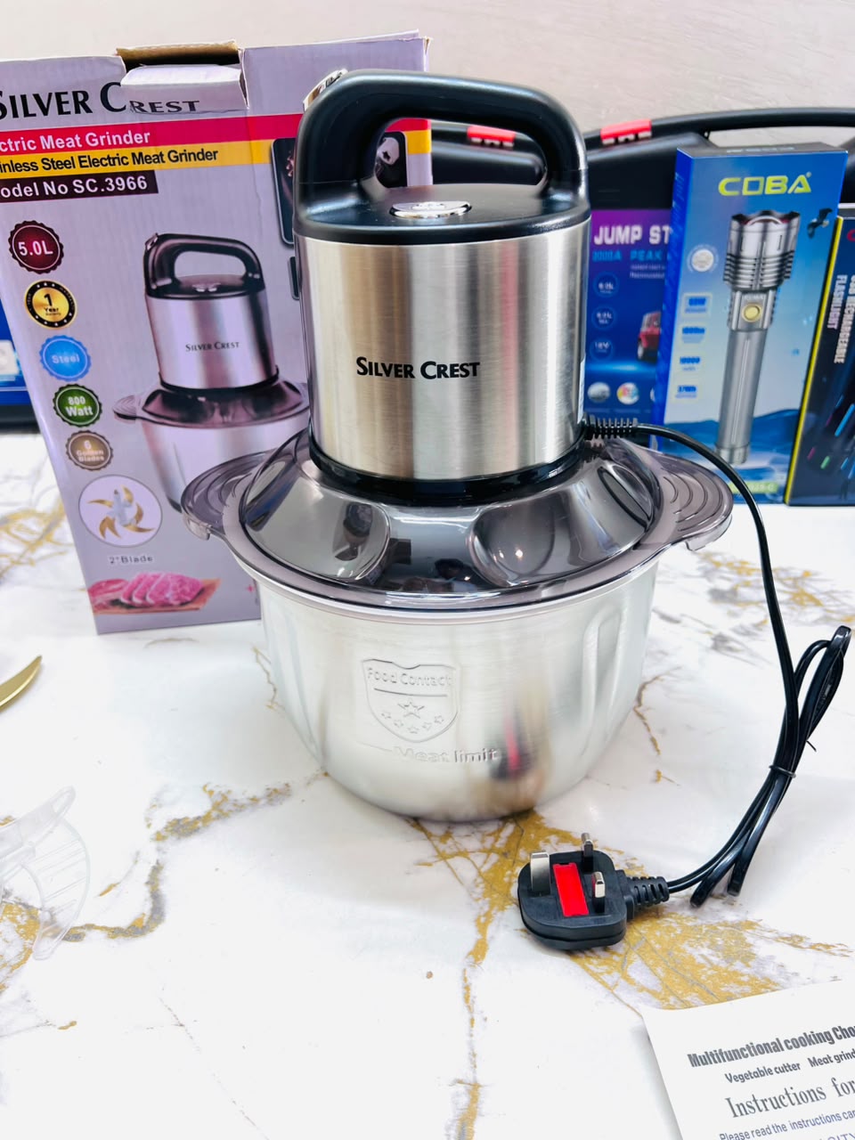 Silver Crest SC-3966 5L Stainless Steel Electric Meat Grinder – 6 Golden Blades, Safety Interlock & 1-Year Warranty
