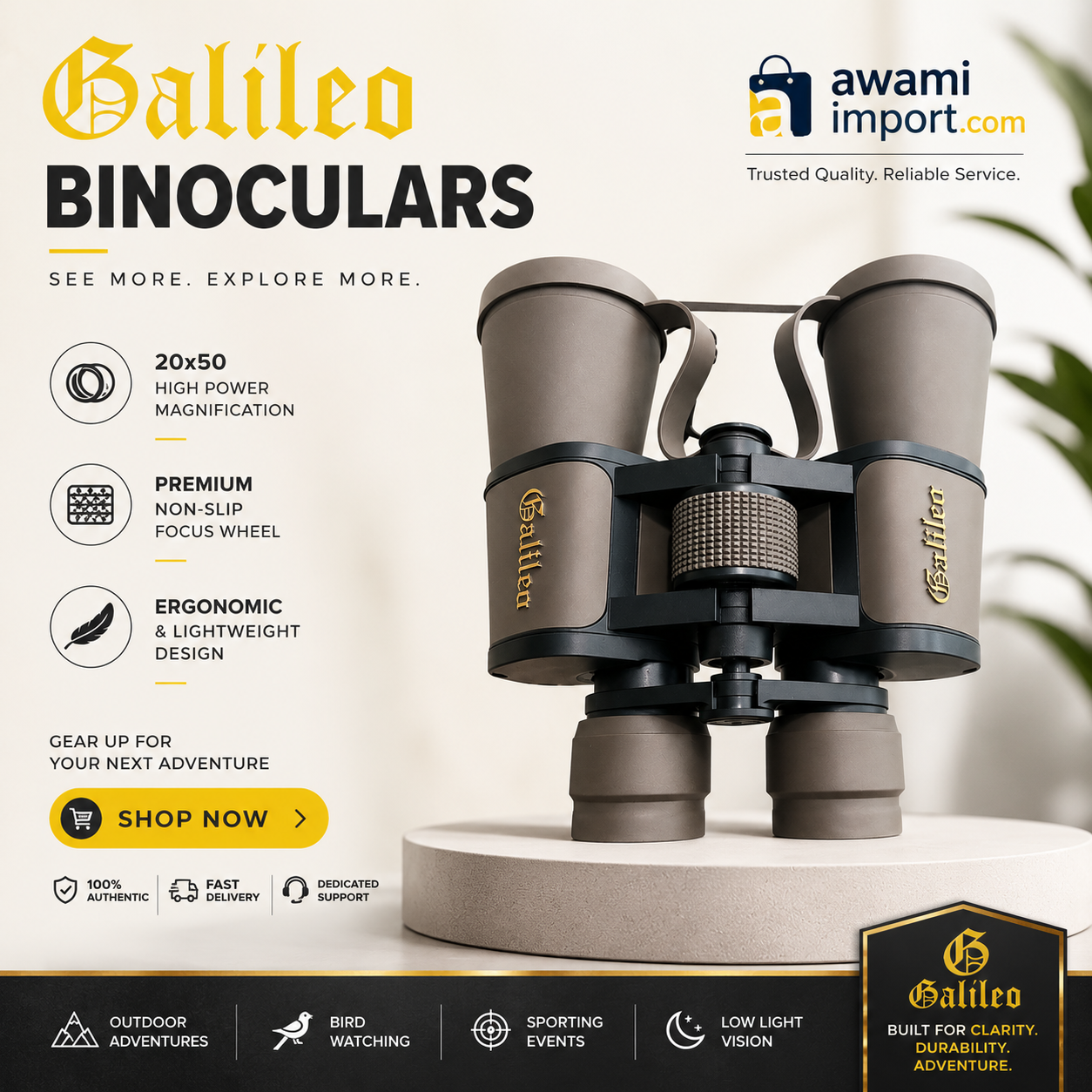 Imported Galileo 20×50 High-Power Binocular –Travel & Adventure