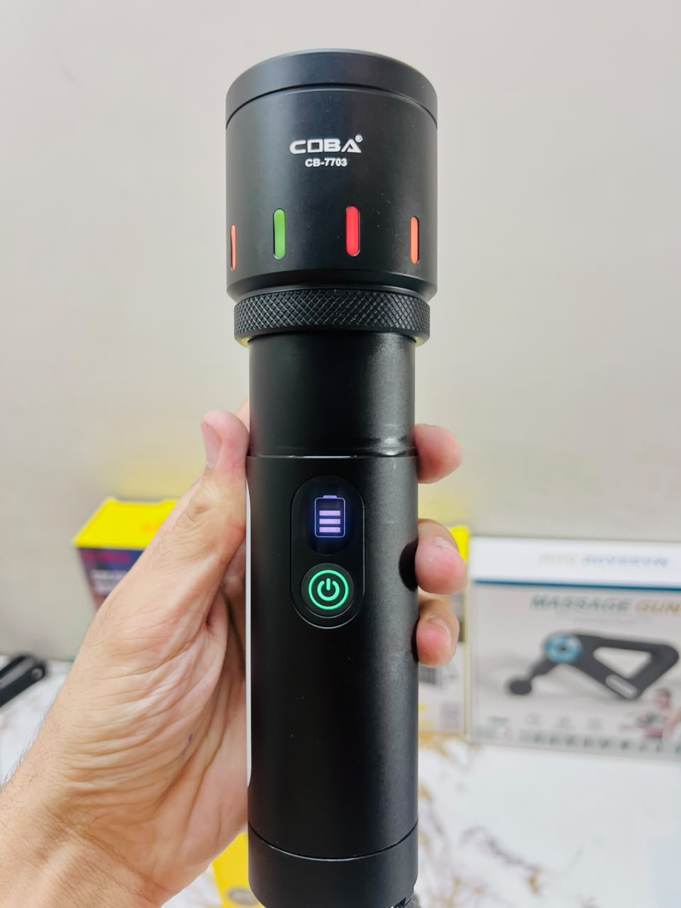 COBA CB-7703 600W LED Flashlight – 3000M Long-Range Aluminium Alloy Torch with 3-Color RGB Side Light
