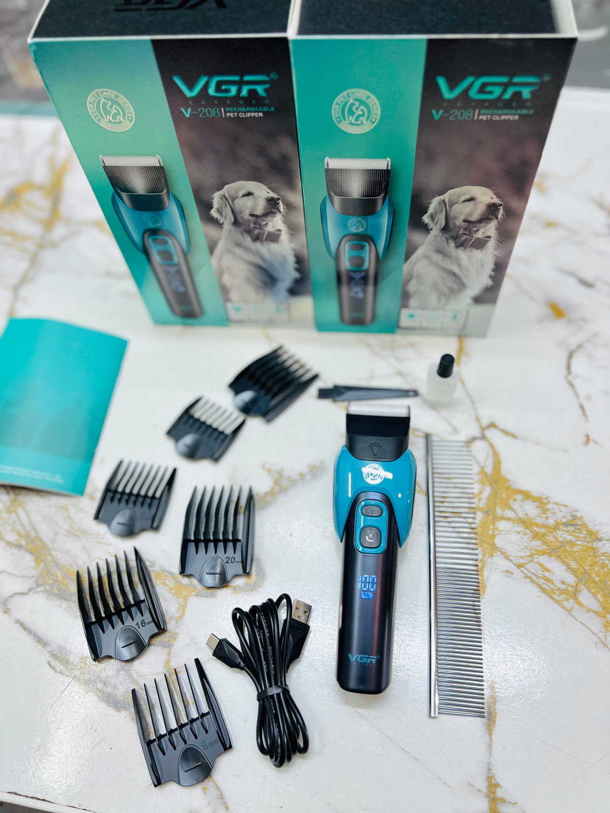 VGR Voyager V-208 Rechargeable Pet Clipper – Ceramic Blade, LED Light, 6 Guide Combs & Lithium Battery|🇦🇷ARGENTINA LOT