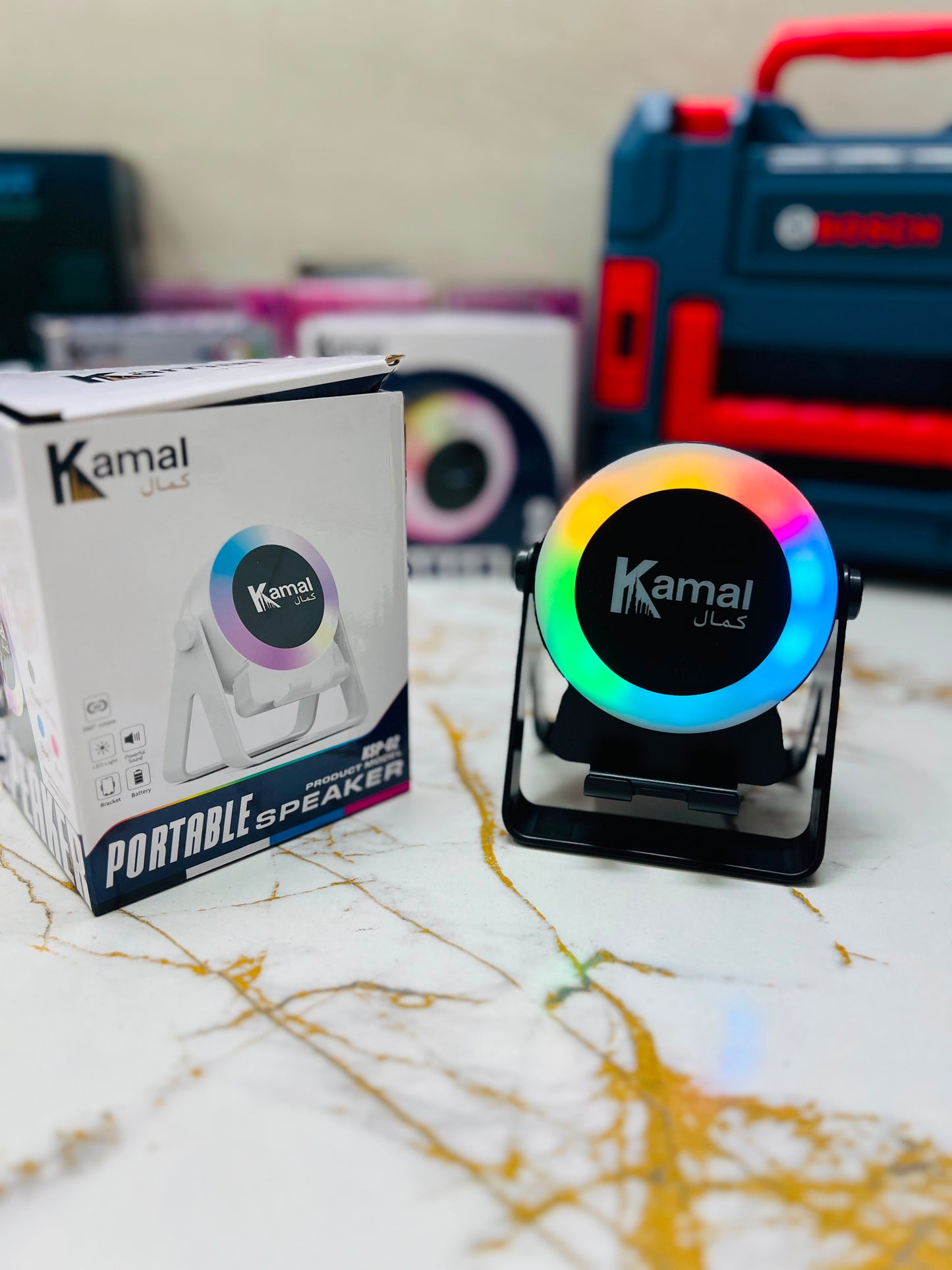 Kamal Portable Speaker KSP-02 – 360° Rotating Powerful Sound with LED Light