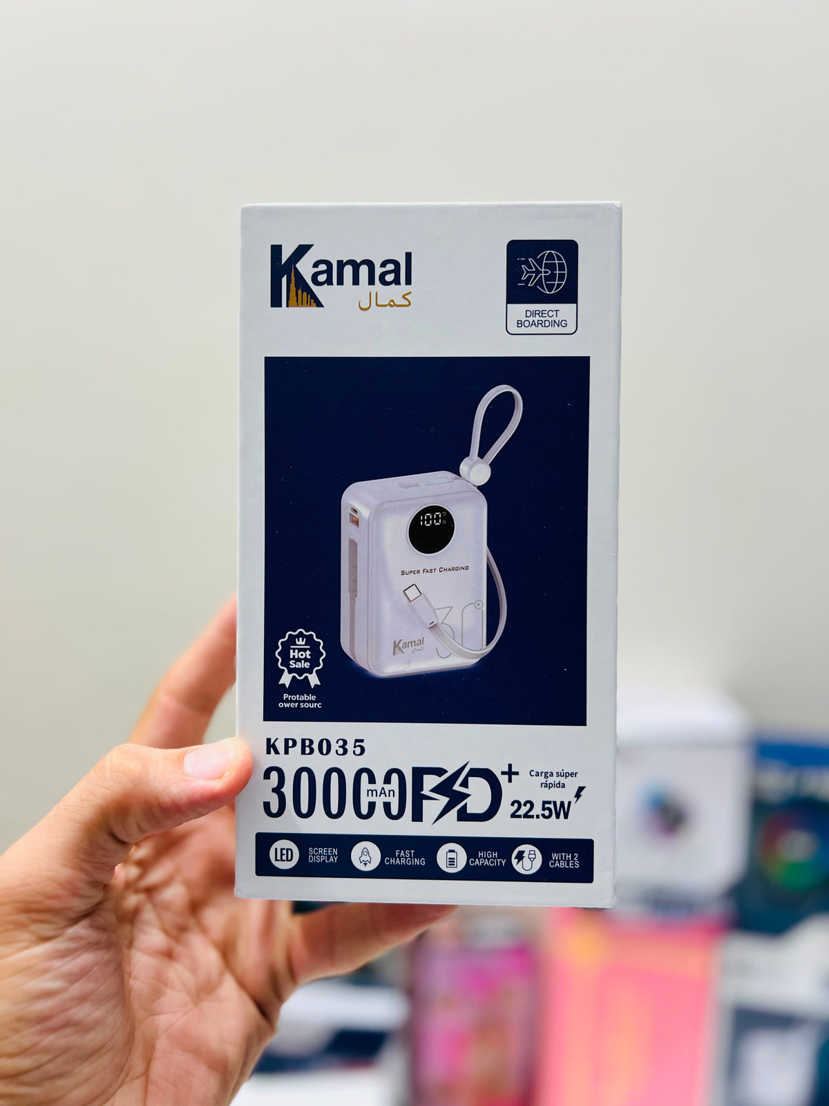 Kamal KPB-035 30000mAh Power Bank – 22.5W Fast Charging, LED Display & 2 Cables