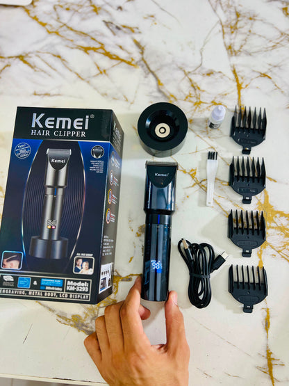 KEMEI KM3293 Metal Body Digital Display Hair Trimmer – 6800RPM with 3mm, 6mm, 9mm & 12mm Guide Combs