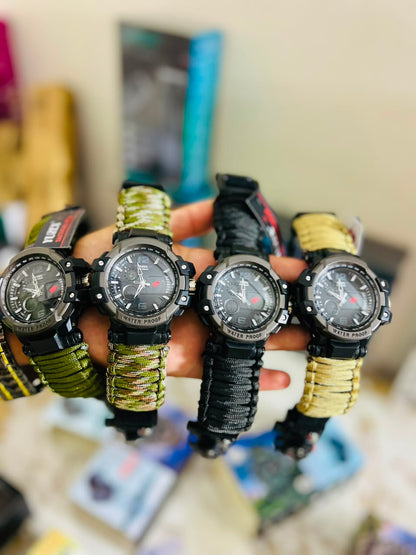 Russian G-3 Yuzex 6-in-1 Outdoor Survival Paracord Watch – Waterproof Military Survival Bracelet with Compass, Fire Starter & Whistle