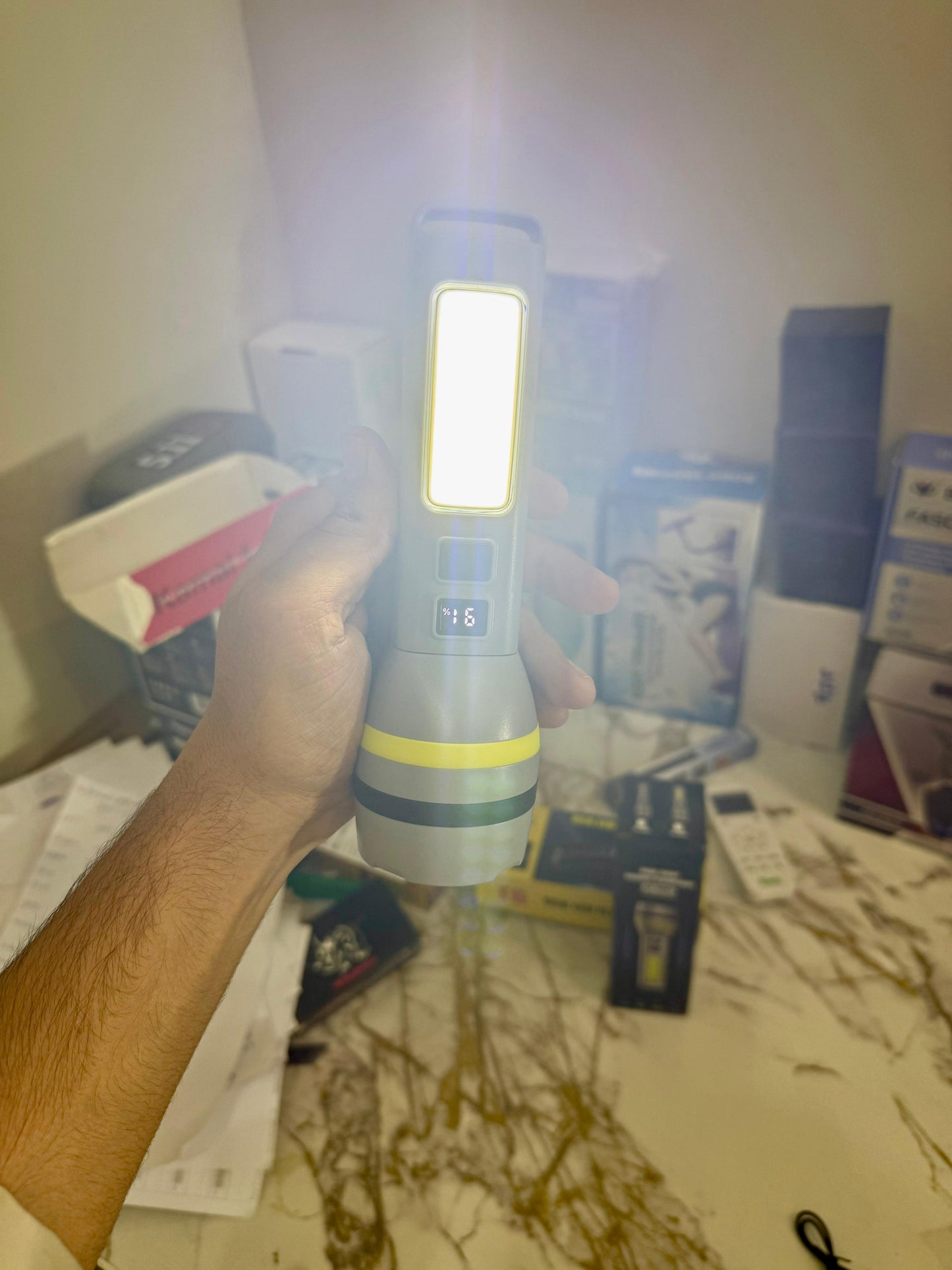 Dual Light Source Torch CH-24084 – Rechargeable High Power Flashlight with Battery Display & Side Light