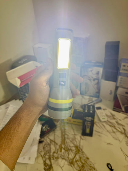 Dual Light Source Torch CH-24084 – Rechargeable High Power Flashlight with Battery Display & Side Light