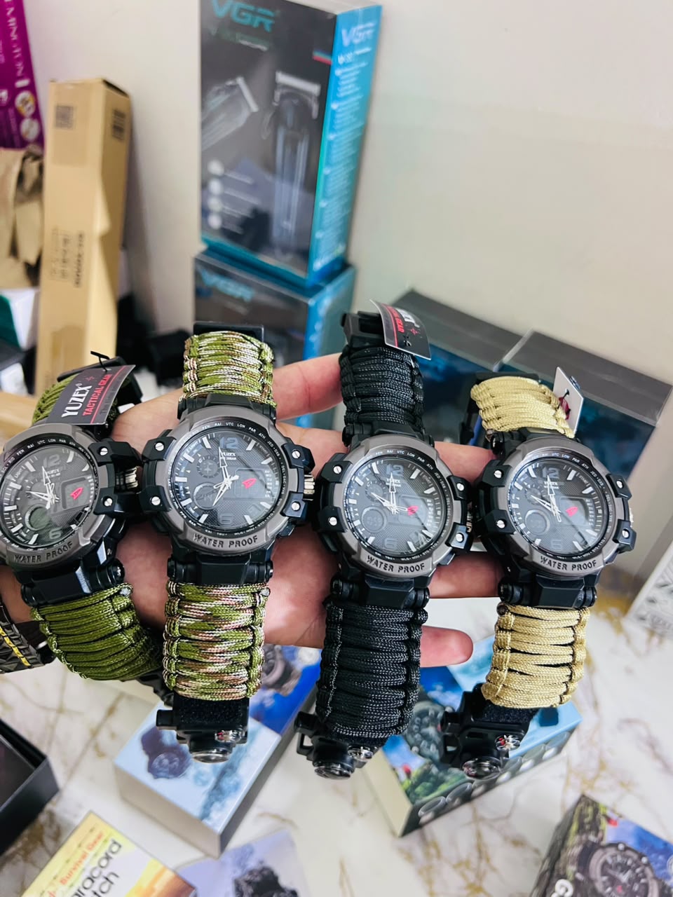 Russian G-3 Yuzex 6-in-1 Outdoor Survival Paracord Watch – Waterproof Military Survival Bracelet with Compass, Fire Starter & Whistle
