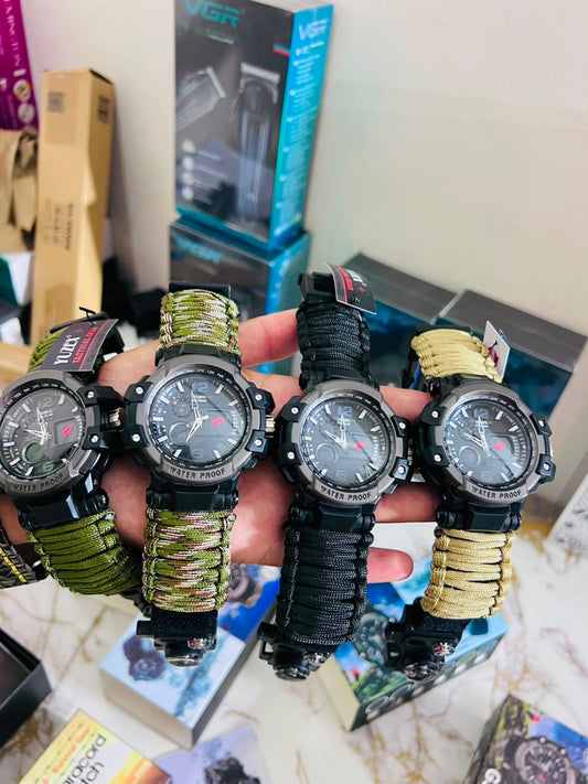 Russian G-3 Yuzex 6-in-1 Outdoor Survival Paracord Watch – Waterproof Military Survival Bracelet with Compass, Fire Starter & Whistle