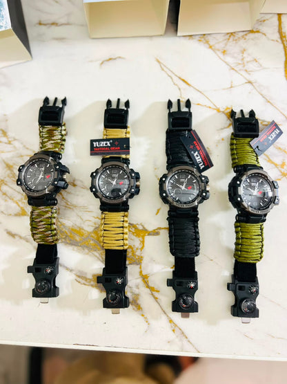 Russian G-3 Yuzex 6-in-1 Outdoor Survival Paracord Watch – Waterproof Military Survival Bracelet with Compass, Fire Starter & Whistle