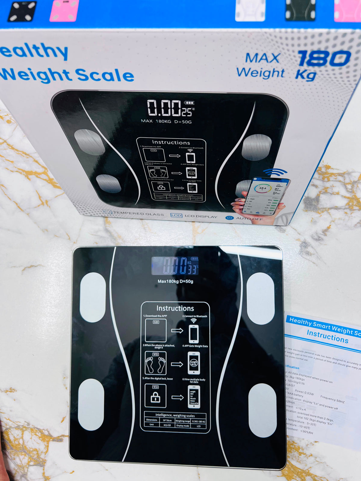 Imported Healthy Weight Digital Scale – 180KG Capacity, Tempered Glass, LCD Display & Mobile App
